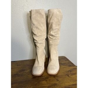 Korkease Abbott Knee High Leather Boots Natural Suede Cream Women's Size 9.5